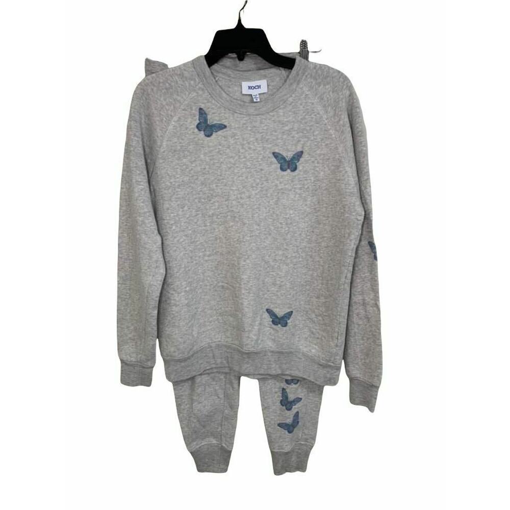 Koch women's heathered gray butterfly lounge jogger set Size‎ Medium